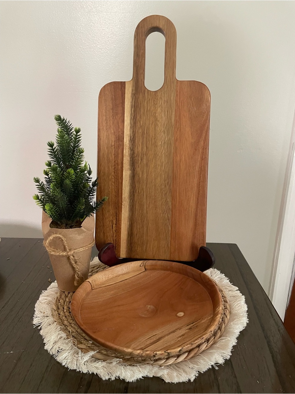 Acacia Wood Serving Board and Bowl Set - Natural Wood everything in image includ